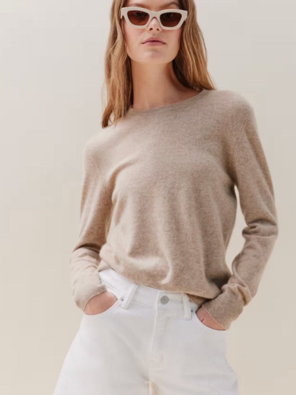 Quince Mongolian Cashmere Crewneck Sweater in Oatmeal Small